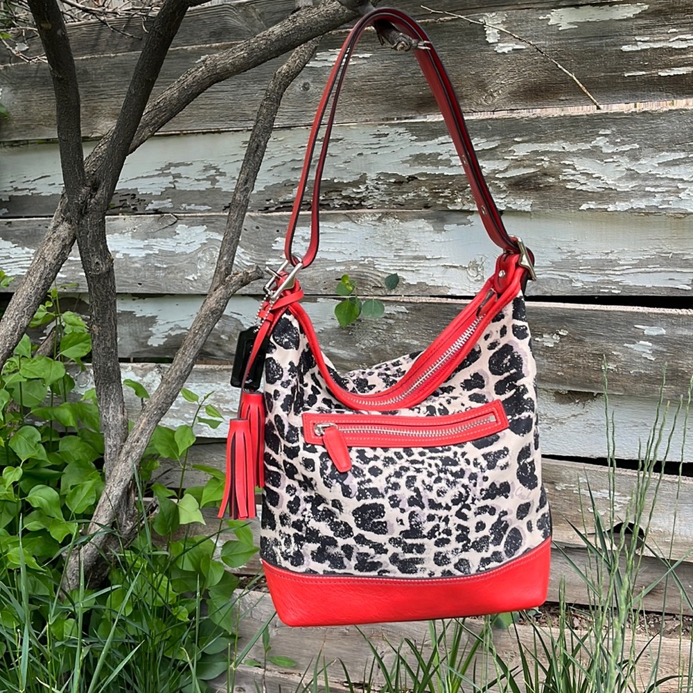 Coach Ocelot Print Leather/Cotton Satchel